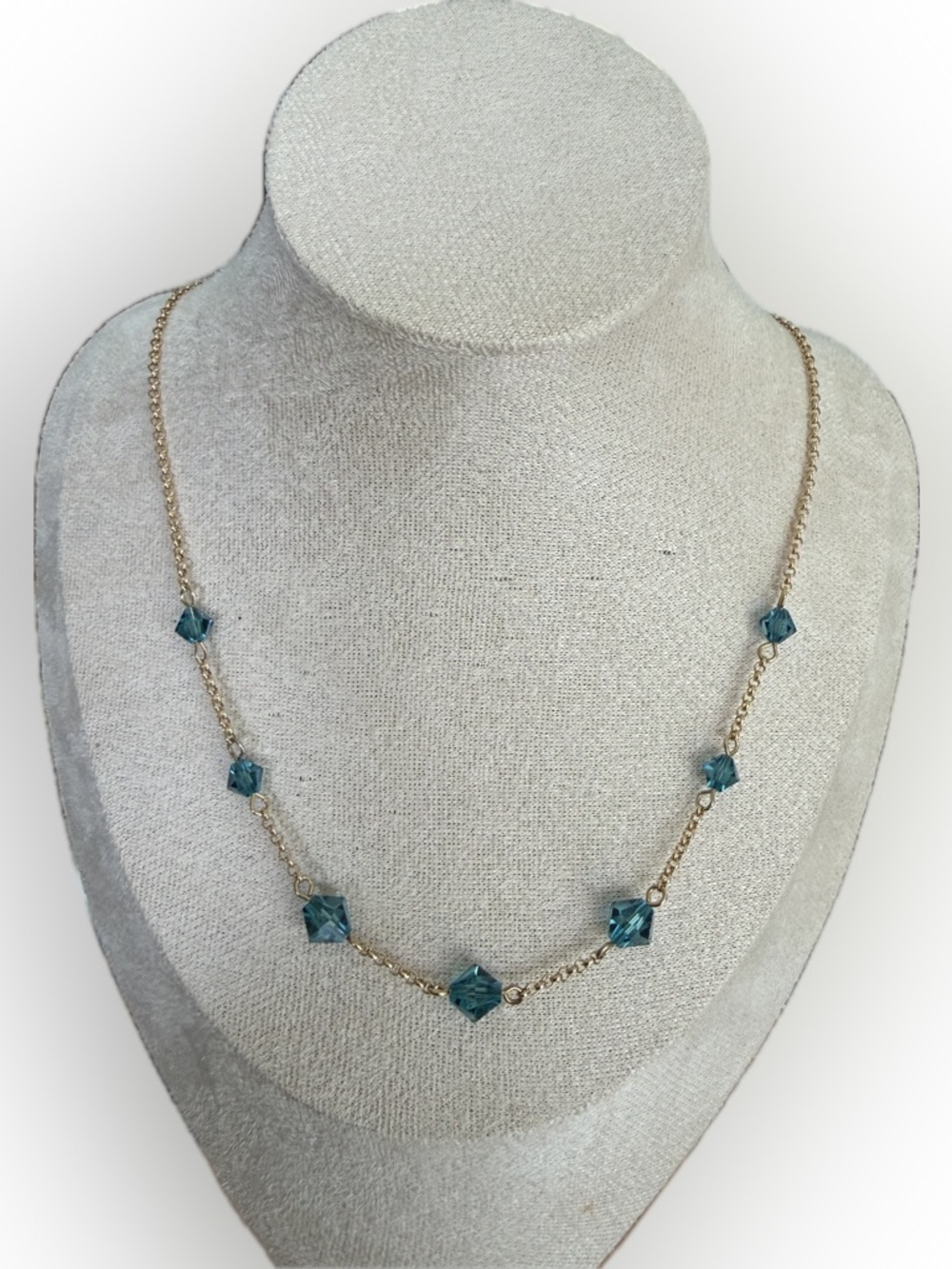 Givenchy Gold Chain Necklace with Teal Blue Crystals - Picture 5 of 5